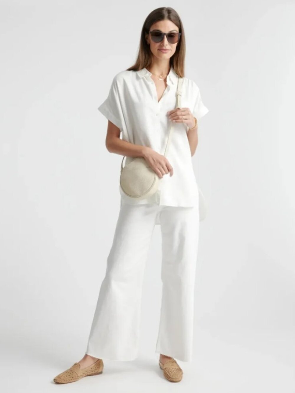 EUC! Quince Vintage Wash Tencel Camp Shirt, White, Size S